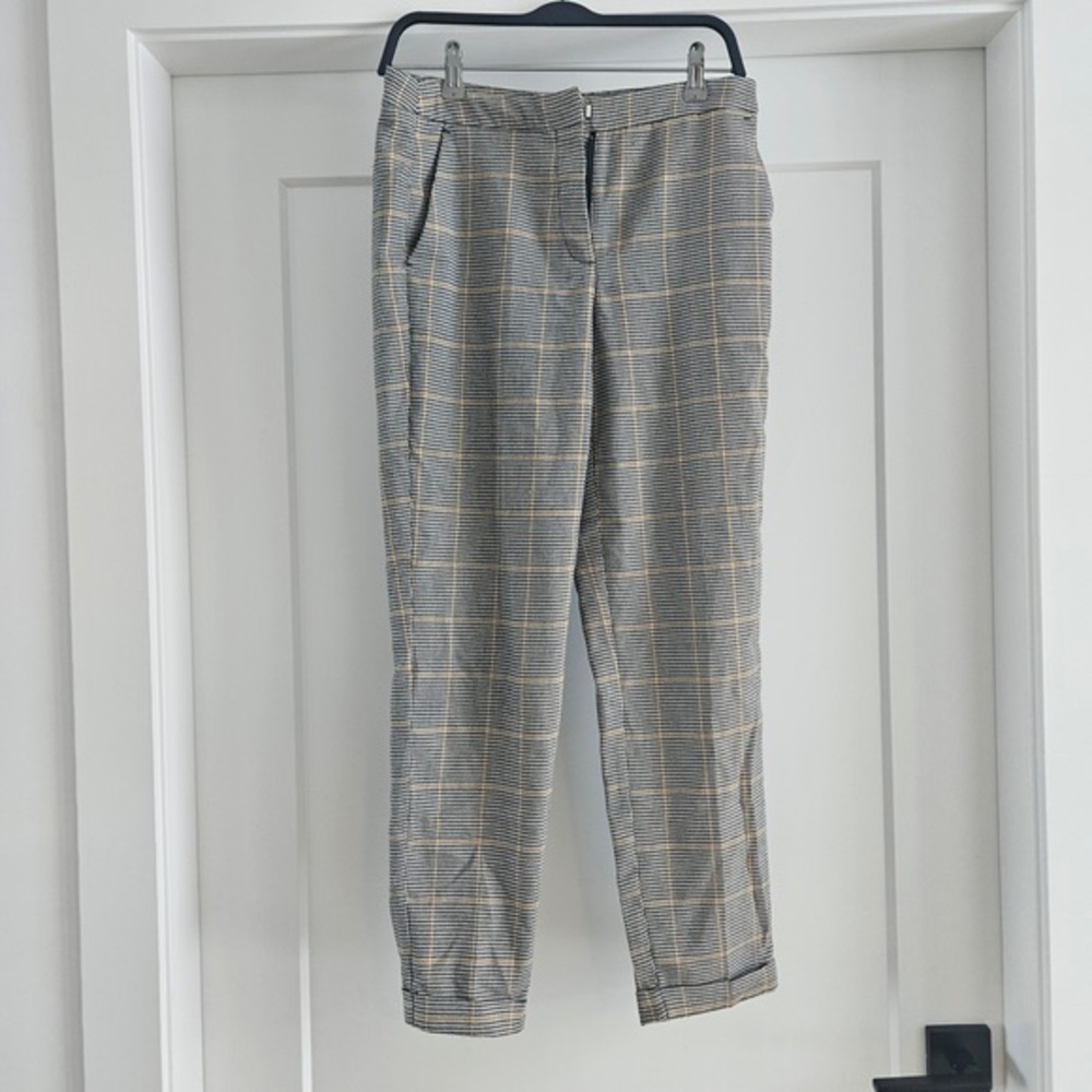 Vero Moda Gray Plaid Dress Pants with Tan Windowpane